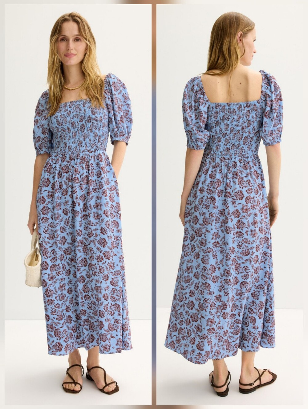 Madewell Smocked Short Sleeve Midi Dress Viscose Casual Square Neck Size 6